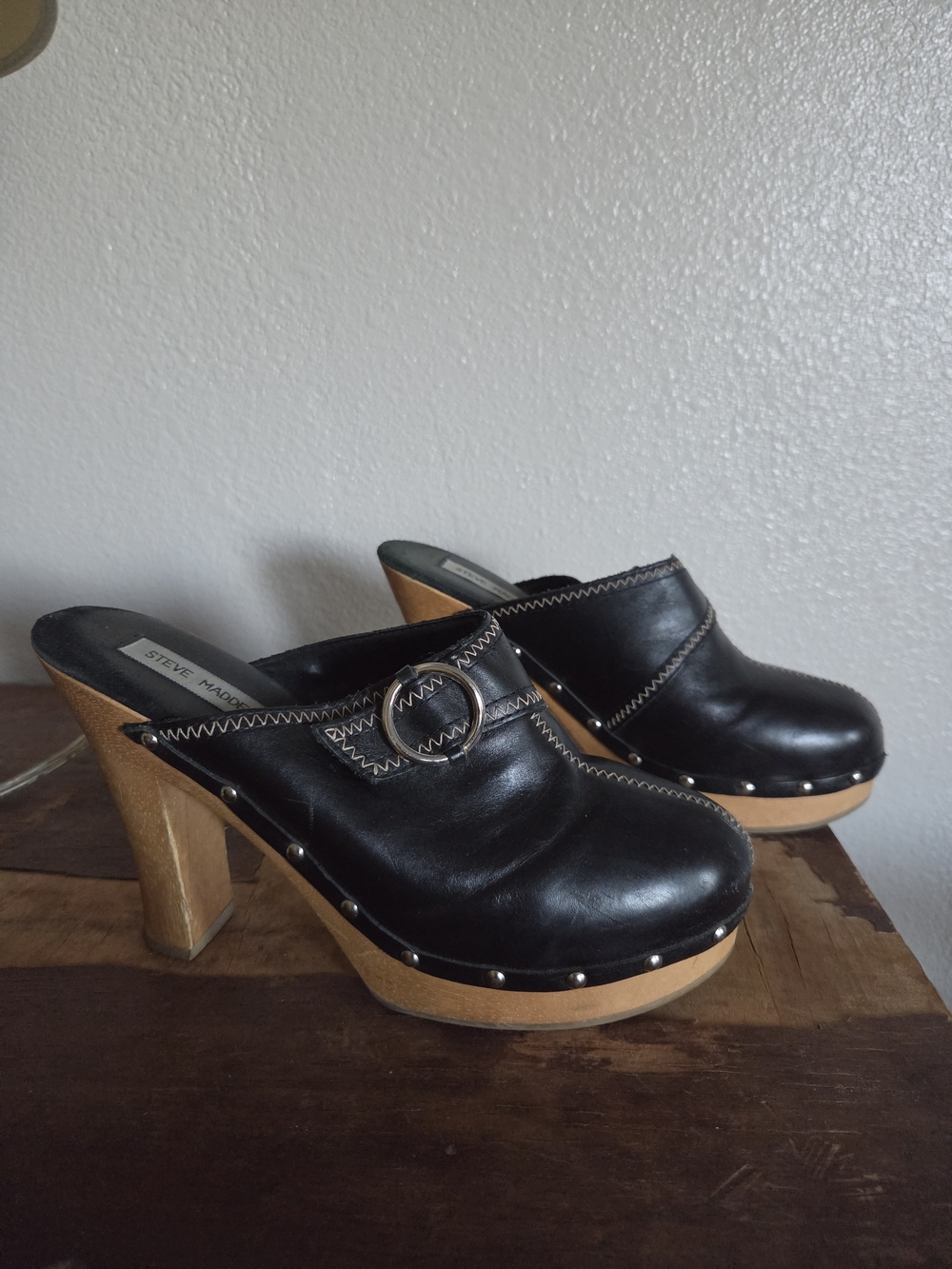 Steve Madden Black Leather Studded Clog Heels